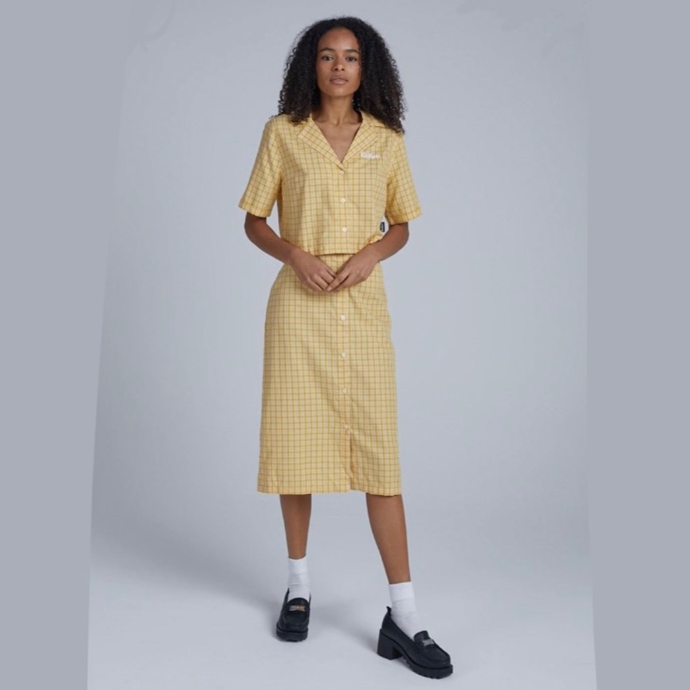 NWT Ragged Priest Kicker’s Yellow plaid Crop Collared Top and Midi Skirt Set